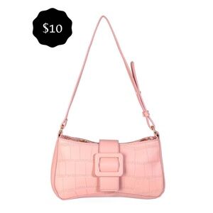 Chic Pink Croc-Embossed Shoulder Bag